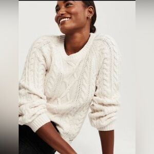 Abercrombie Fitch Sweater Womens L Ivory Cable Knit Fisherman Minimalist Capsule